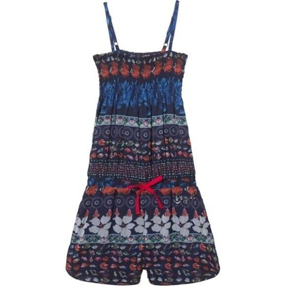 Desigual Girls Blue Print Sleeveless Smocked Romper Size 5/6 - Picture 1 of 12